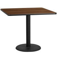 Flash Furniture XU-WALTB-4242-TR24-GG 42" Square Walnut Laminate Table Top with 24" Round Table Height Base